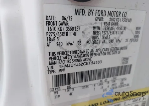 2012 Ford Expedition Xlt z USA, uszkodzony, nr VIN 1FMJU1J52CEF54183